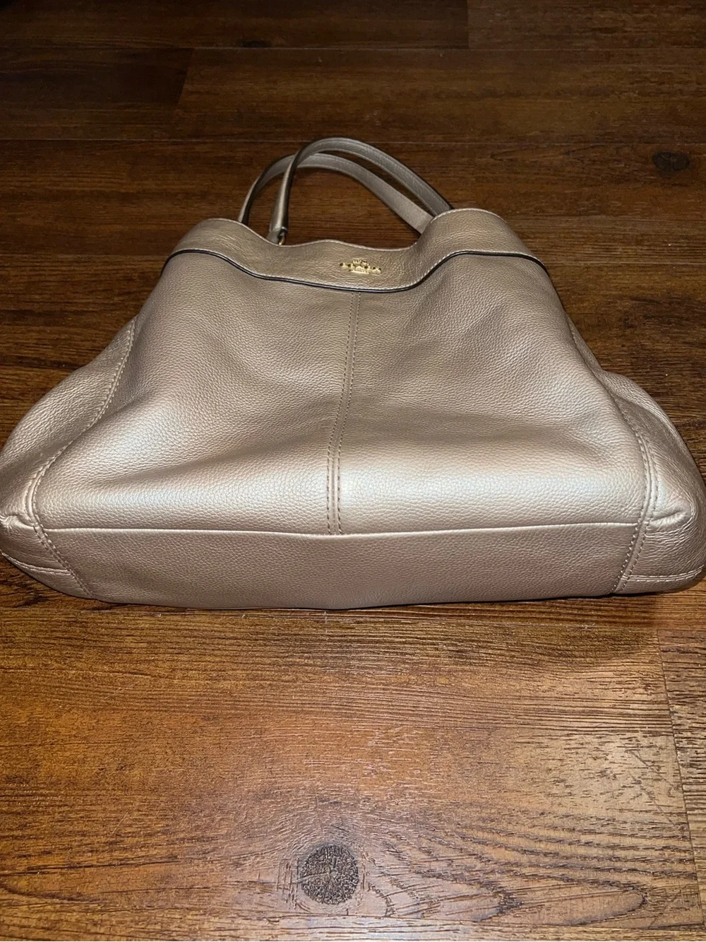 Coach Lexy Metallic Gold Tan Pebbled Leather Luxury Glam Chic Shoulder Bag